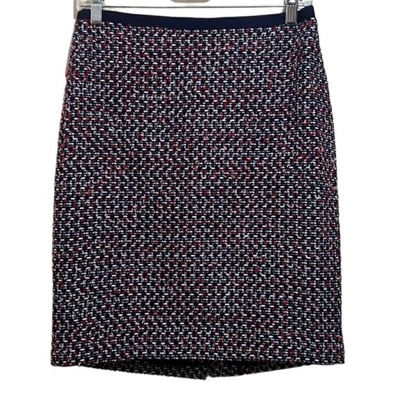 Talbots skirt tweed cotton blend navy red white silver lined 4P - Picture 1 of 4